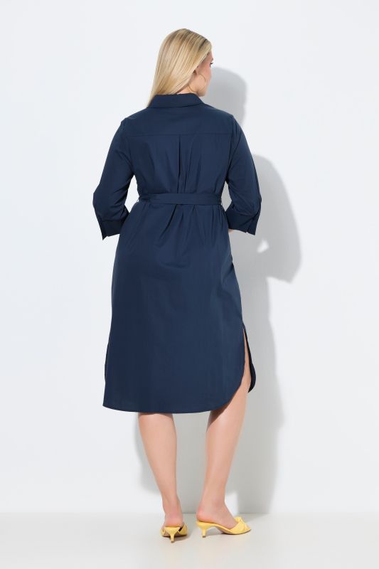 Robe chemisier à coupe évasée, manches 3/4 et ceinture