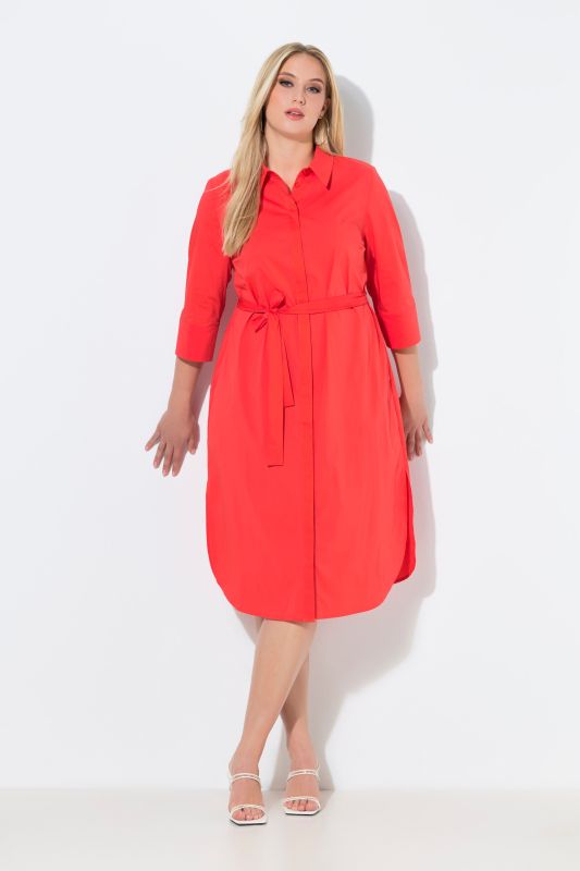 Robe chemisier à coupe évasée, manches 3/4 et ceinture