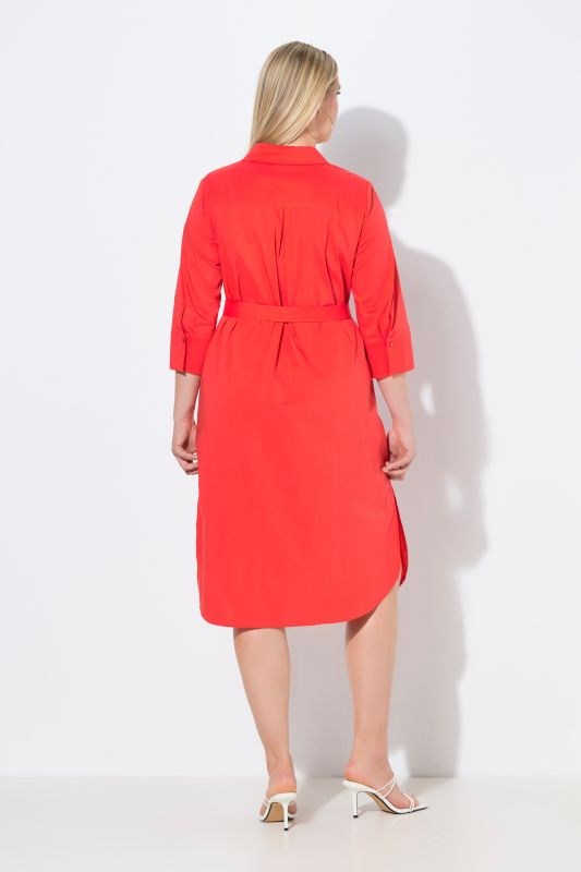 Robe chemisier à coupe évasée, manches 3/4 et ceinture