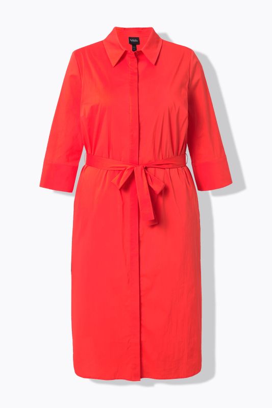 Robe chemisier à coupe évasée, manches 3/4 et ceinture