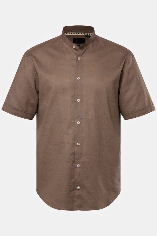 Chemise en lin mélangé, manches courtes et col officier, coupe Modern Fit