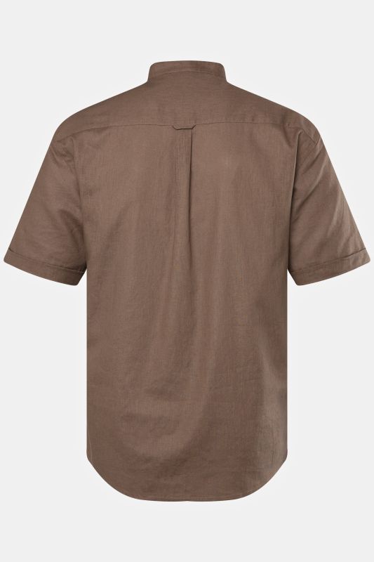 Chemise en lin mélangé, manches courtes et col officier, coupe Modern Fit