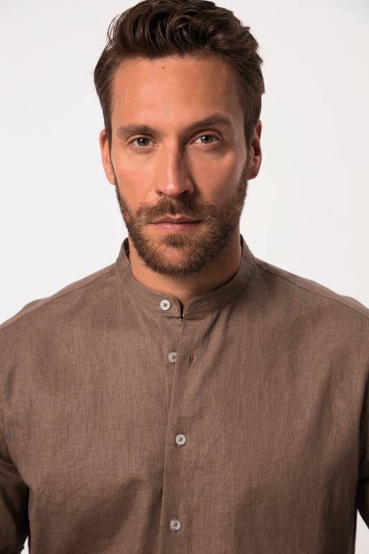 Chemise en lin mélangé, manches courtes et col officier, coupe Modern Fit