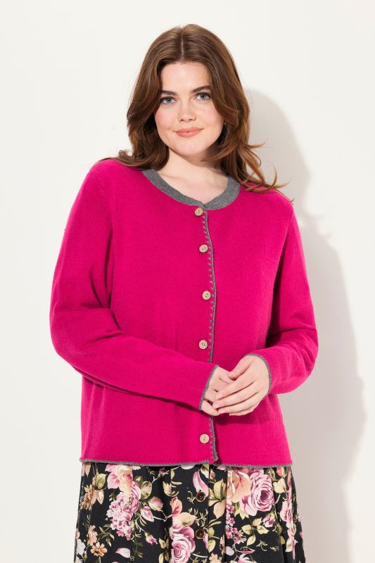 Cardigan à col montant et boutons traditionnels, broderie cerf