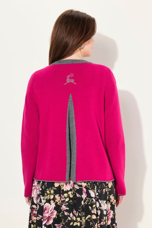 Cardigan à col montant et boutons traditionnels, broderie cerf