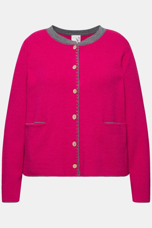 Cardigan à col montant et boutons traditionnels, broderie cerf