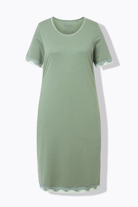 Chemise de nuit décolleté rond et manches courtes, liserés en dentelle
