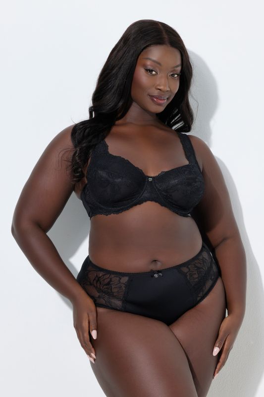 Culotte midi en microfibre, dentelle sur les côtés