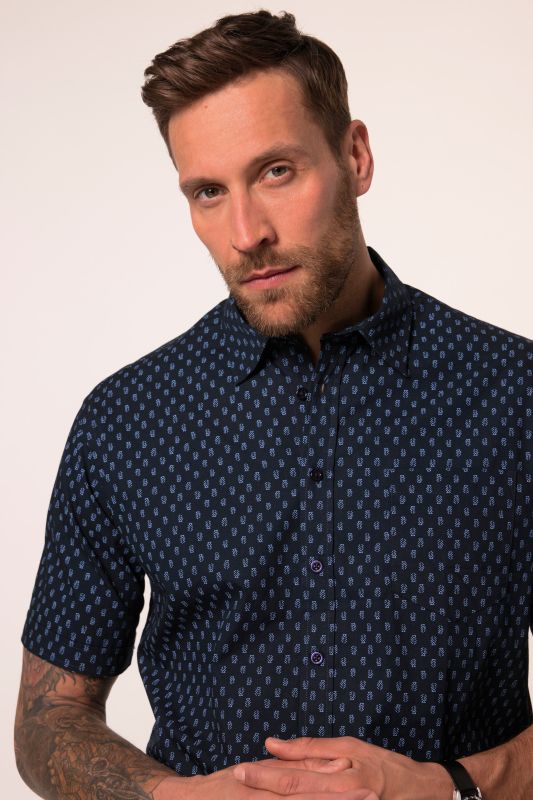 Chemise coupe Modern Fit, manches courtes et col Kent. Micro-imprimé - jusqu'au 8XL