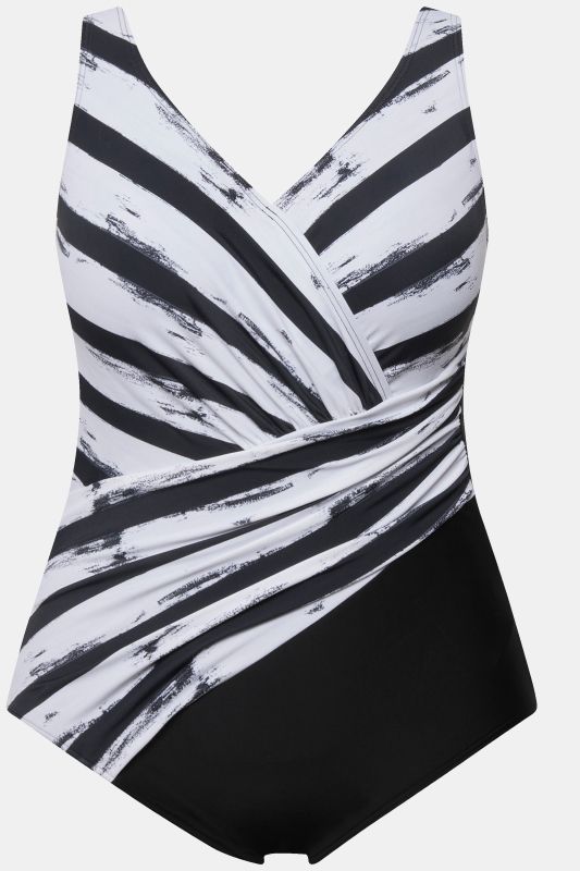 Maillot de bain, bonnets souples. Drapé et rayures. Matière recyclée