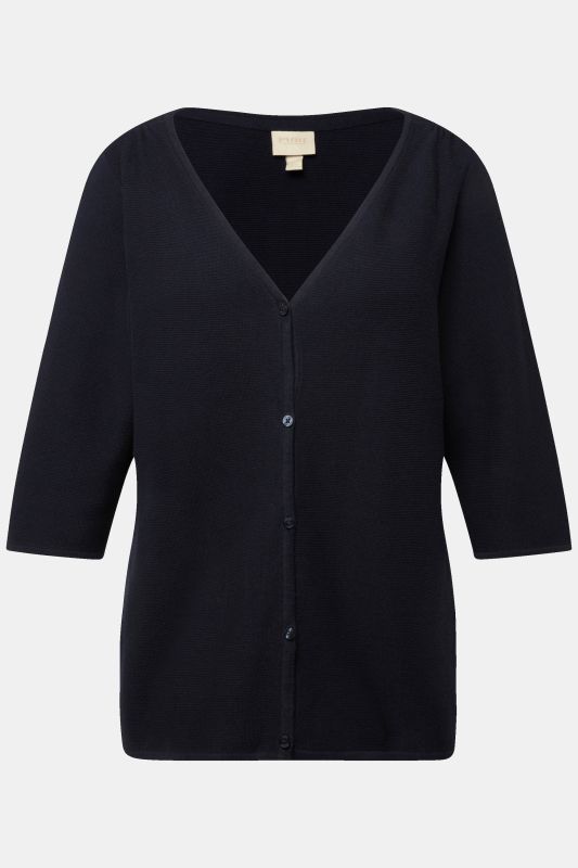 Cardigan en coton bio, encolure en V et manches 3/4