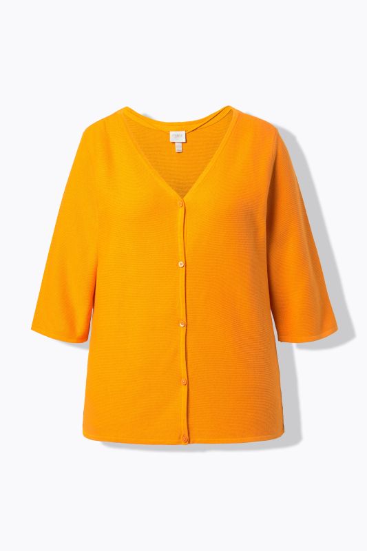 Cardigan en coton bio, encolure en V et manches 3/4