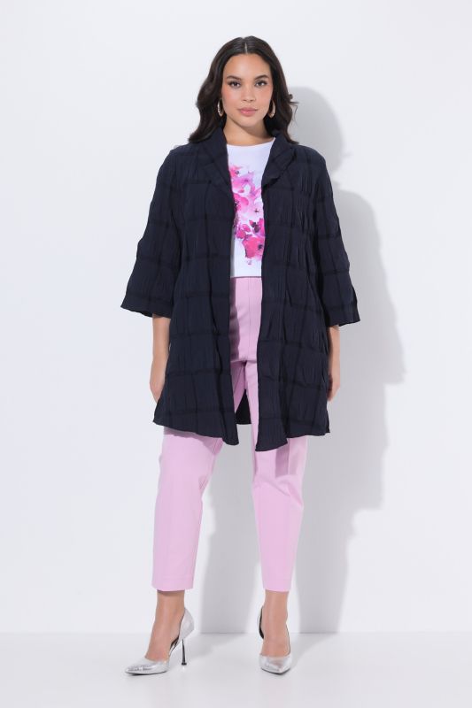 Veste encolure en V et manches 3/4, matière texturée 3D, coupe évasée