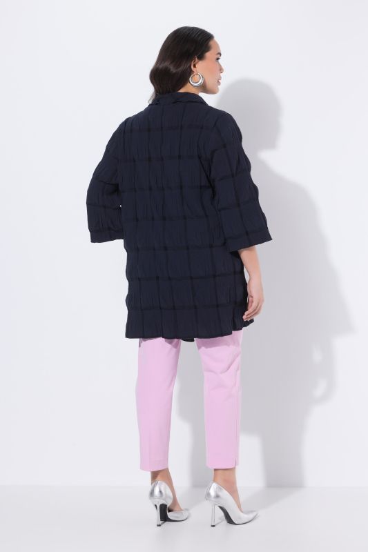 Veste encolure en V et manches 3/4, matière texturée 3D, coupe évasée