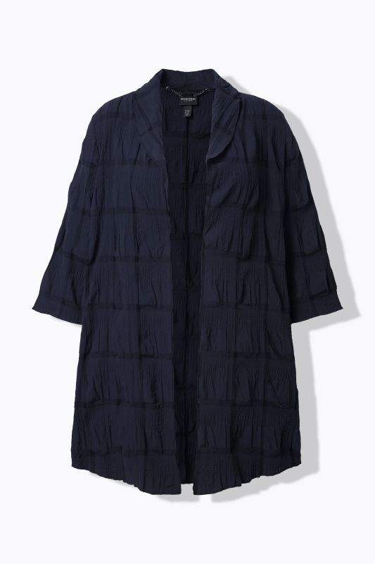 Veste encolure en V et manches 3/4, matière texturée 3D, coupe évasée