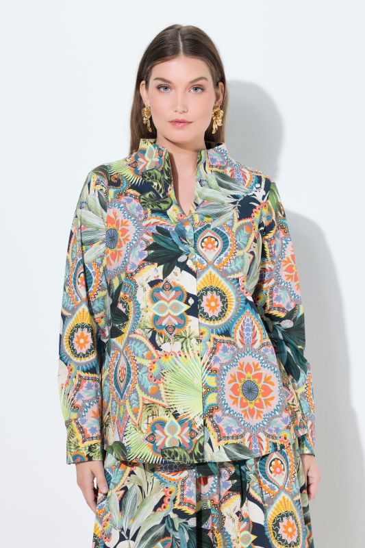 Blouse col calice, imprimé cerf, manches longues