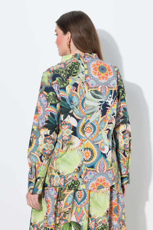 Blouse col calice, imprimé cerf, manches longues