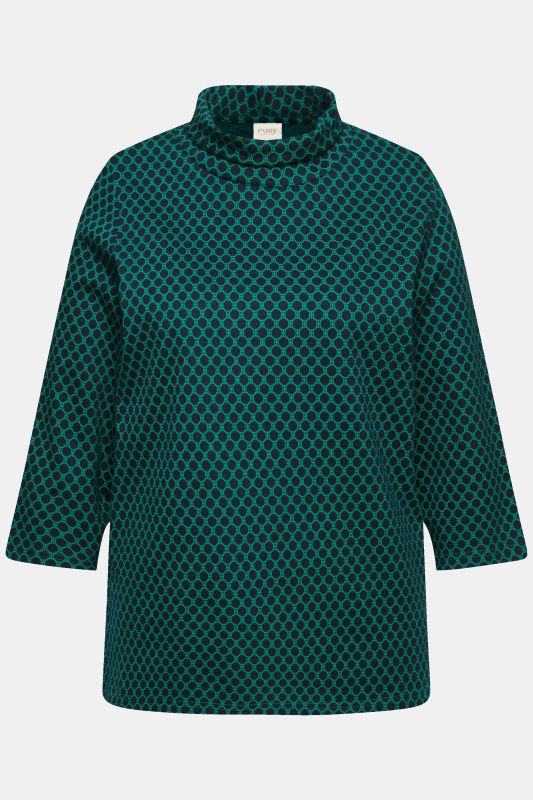 Sweat-shirt en coton bio, motif Jacquard. Col montant et manches 3/4.