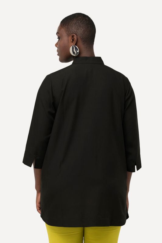 Tunique longue avec empiècement sur col montant, encolure en V et manches 3/4