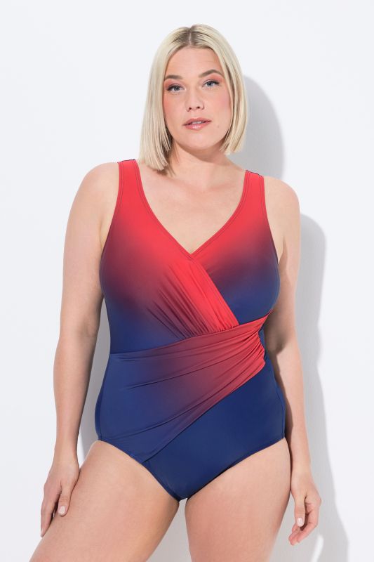 Maillot de bain avec dégradé de couleurs. Drapés et bonnets souples. Matière recyclée