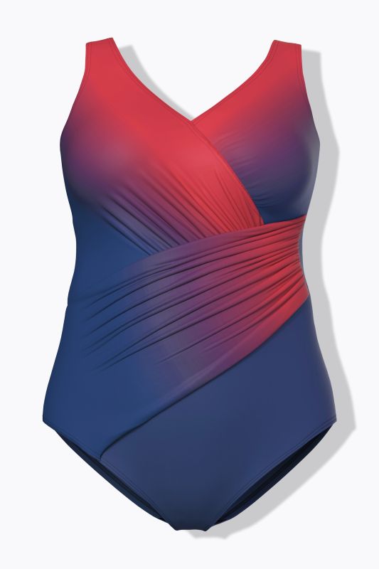 Maillot de bain avec dégradé de couleurs. Drapés et bonnets souples. Matière recyclée