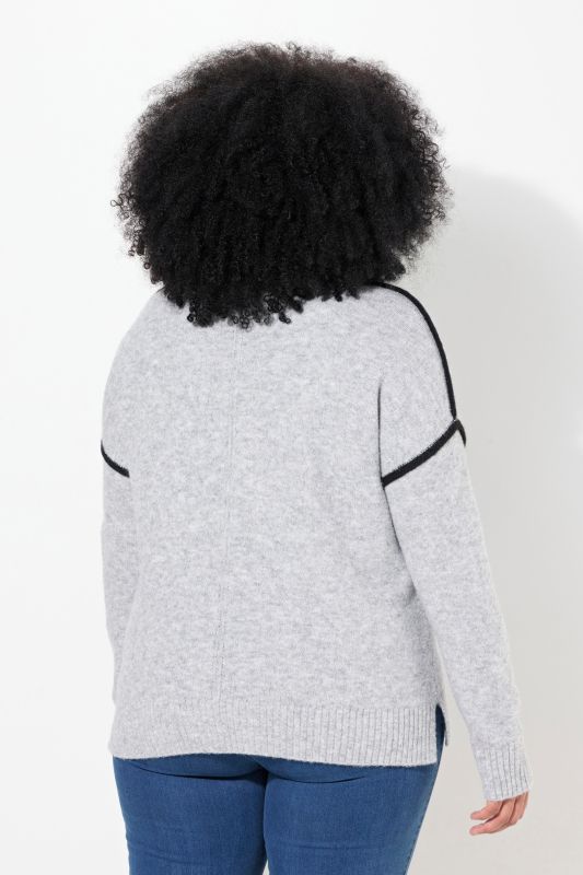 Pull rayé oversize, col montant et manches longues