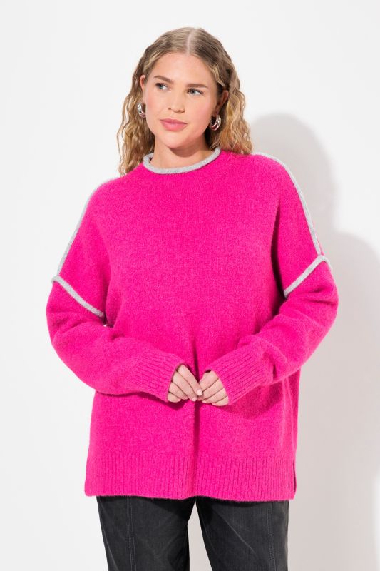 Pull rayé oversize, col montant et manches longues