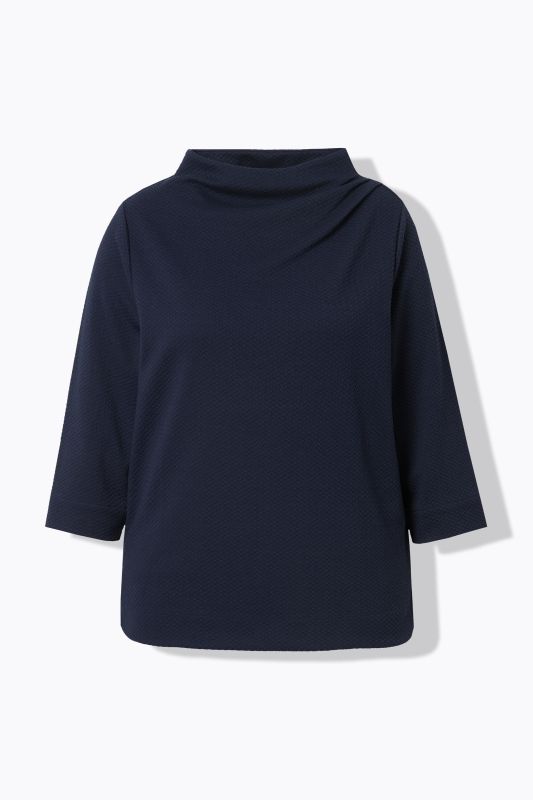 Sweat-shirt texturé, plis fantaisie, col montant et manches 3/4