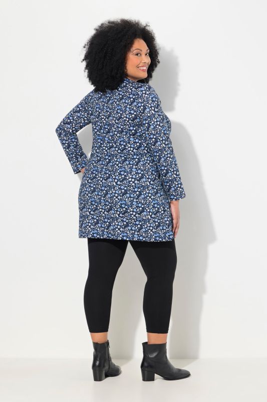 T-shirt long à motif, coupe évasée, col en V et manches longues