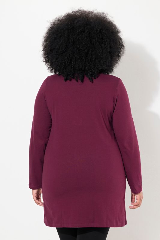 T-shirt long, col tunisien et manches longues, coupe évasée