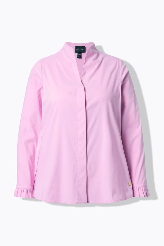 Blouse manches longues et col calice, poignets avec ruchés