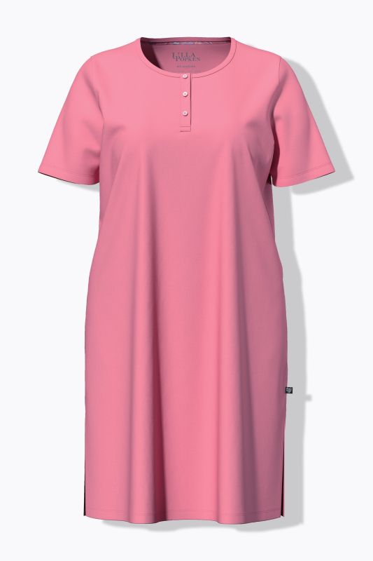 Lot de 2 chemises de nuit, motif fleurs/uni, col rond et manches courtes