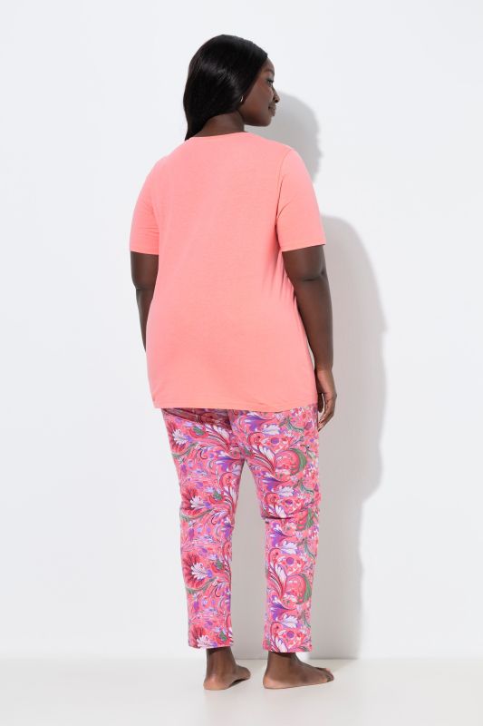 Pyjama 2 pièces à fleurs, col rond et manches courtes