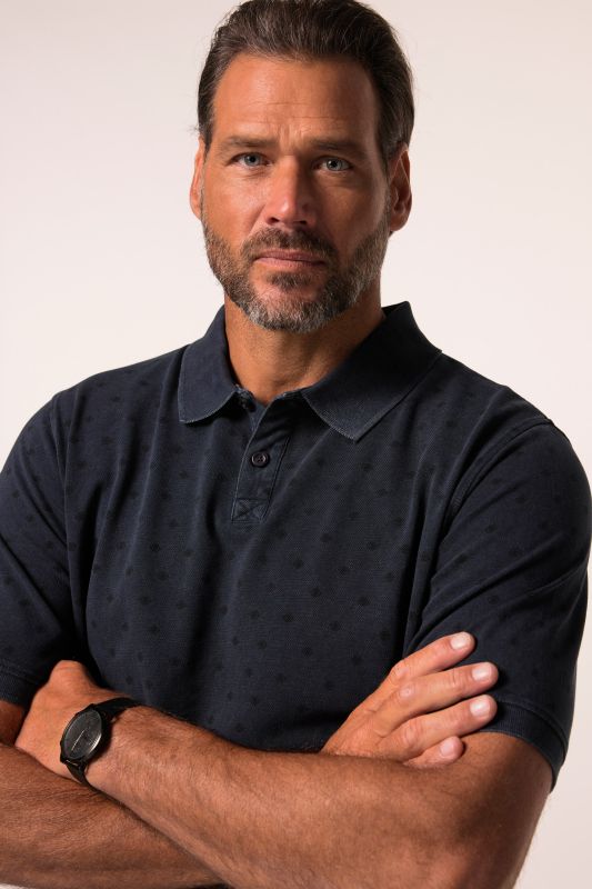 Polo JP 1880 à manches courtes, tissu piqué dans un imprimé all-over, style vintage - jusqu'au 8&nbsp