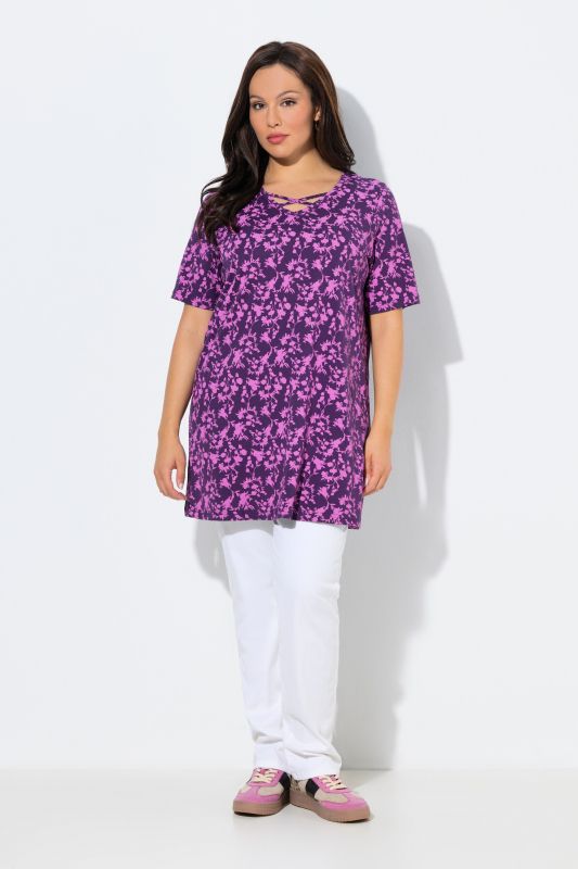 T-shirt manches courtes, col en V avec petits cordons fantaisie