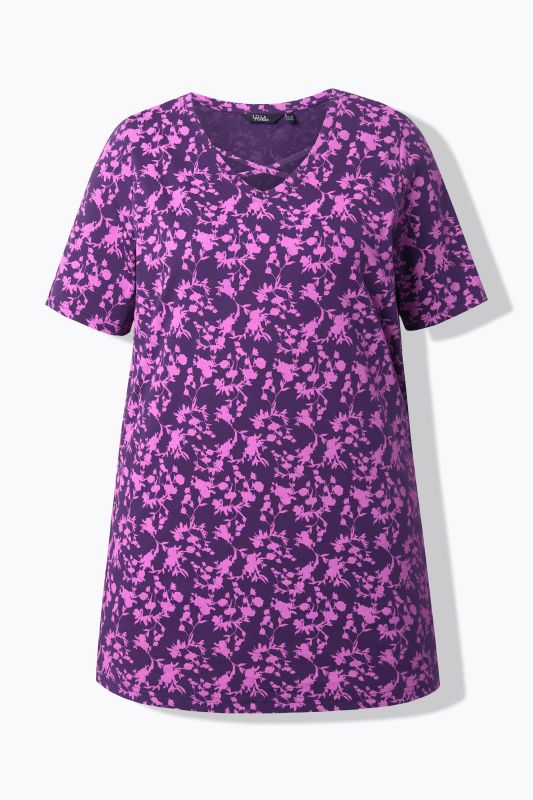 T-shirt manches courtes, col en V avec petits cordons fantaisie