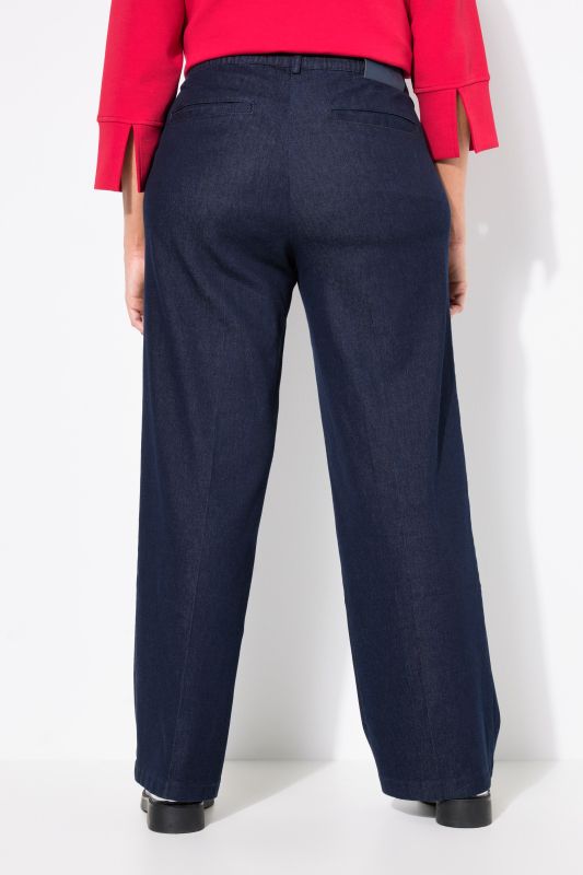 Jean Mary, jambe large avec pli marqué, taille confortable