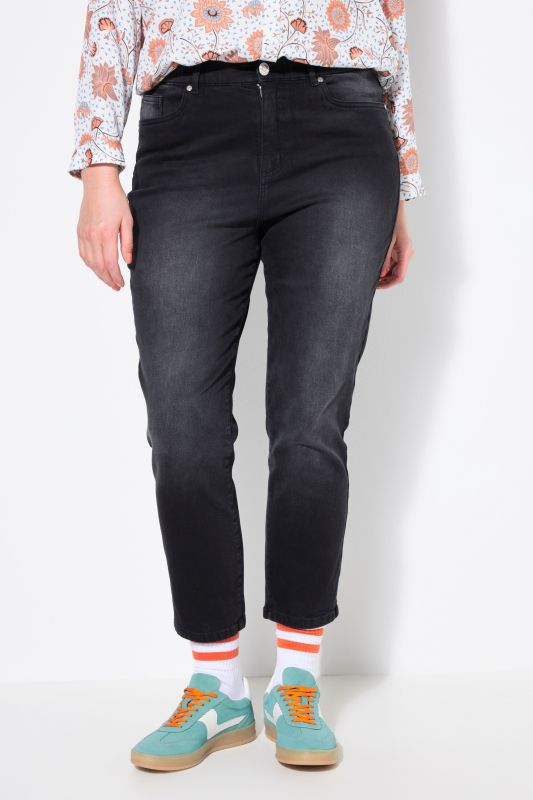 Jean Mom 5 poches, coupe Wide Legs, denim noir