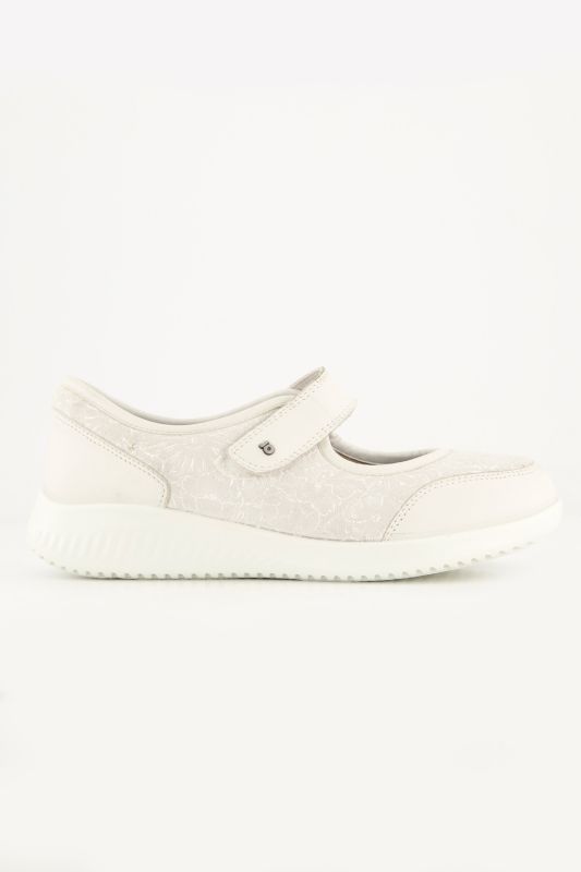 Chaussures en cuir Jomos, fermeture velcro. Motif fleurs. Semelle intérieure amovible - largeur K