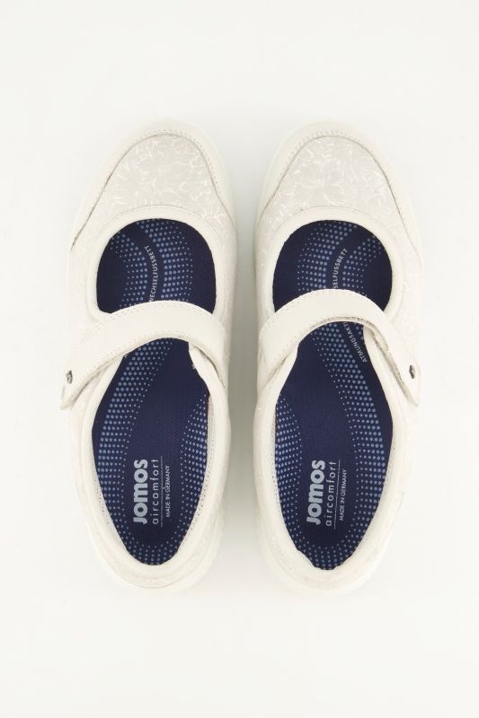 Chaussures en cuir Jomos, fermeture velcro. Motif fleurs. Semelle intérieure amovible - largeur K