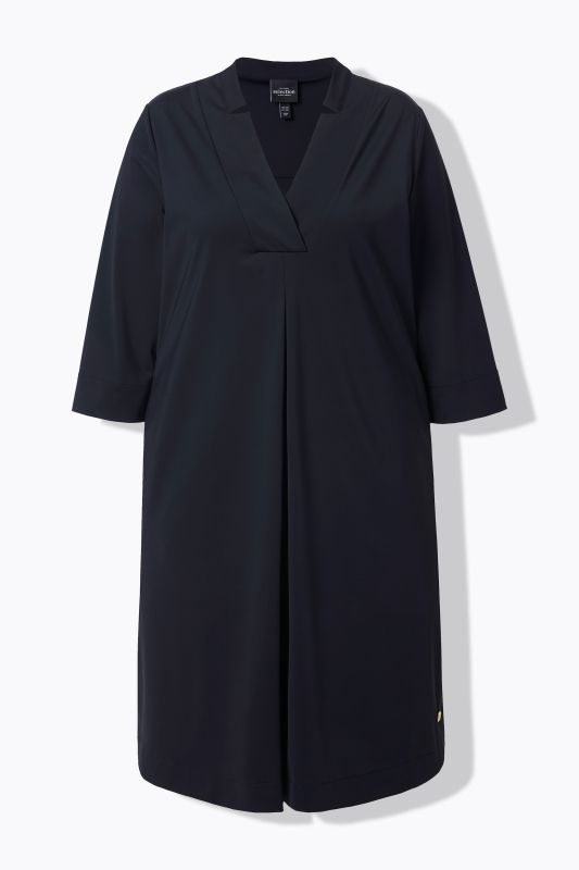 Robe coupe évasée, manches 3/4, décolleté en V et col calice