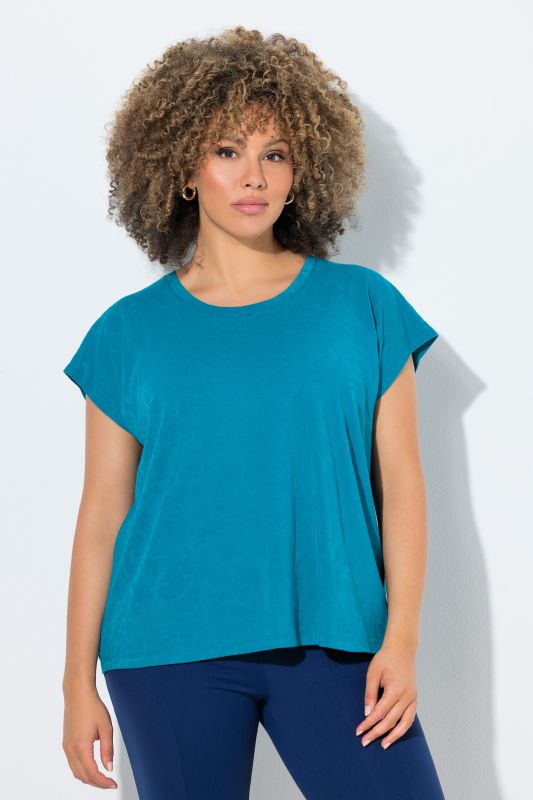 T-shirt oversize à col rond, tissu dévoré, sans manches