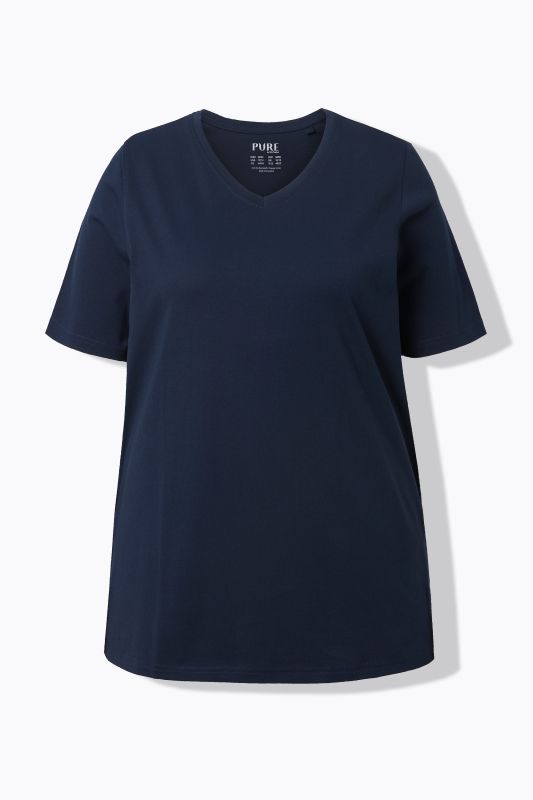 Lot de 2 T-shirts, rayures/uni, décolleté en V et manches courtes