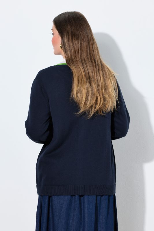 Cardigan avec oiseau brodé, col rond et manches longues