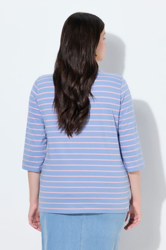 T-shirt en coton bio, décolleté rond et manches 3/4, motif à rayures