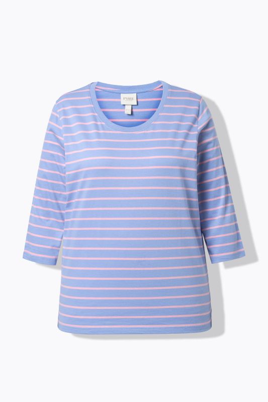 T-shirt en coton bio, décolleté rond et manches 3/4, motif à rayures