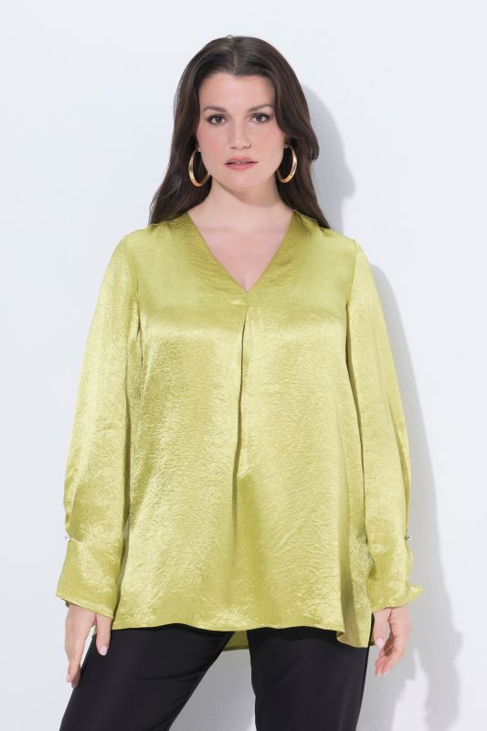 Tunique manches longues, décolleté en V avec pli fantaisie, coupe évasée