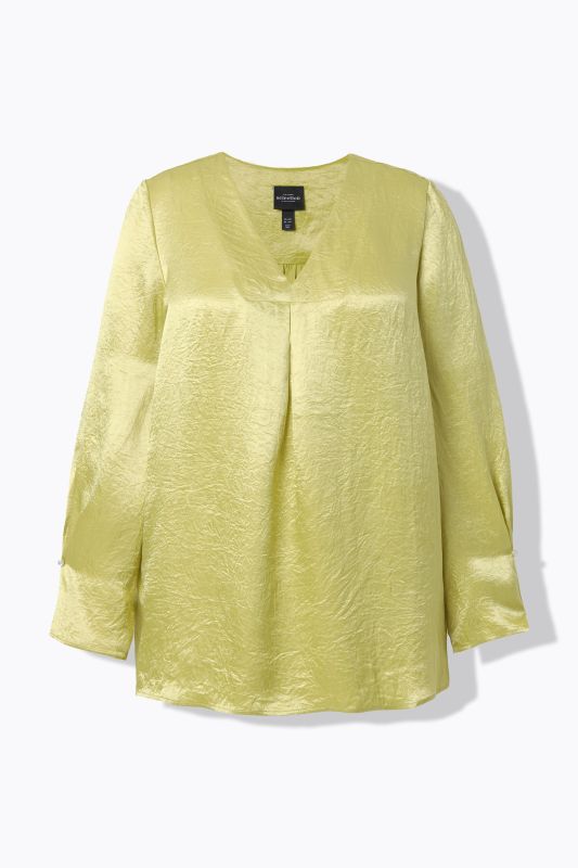 Tunique manches longues, décolleté en V avec pli fantaisie, coupe évasée