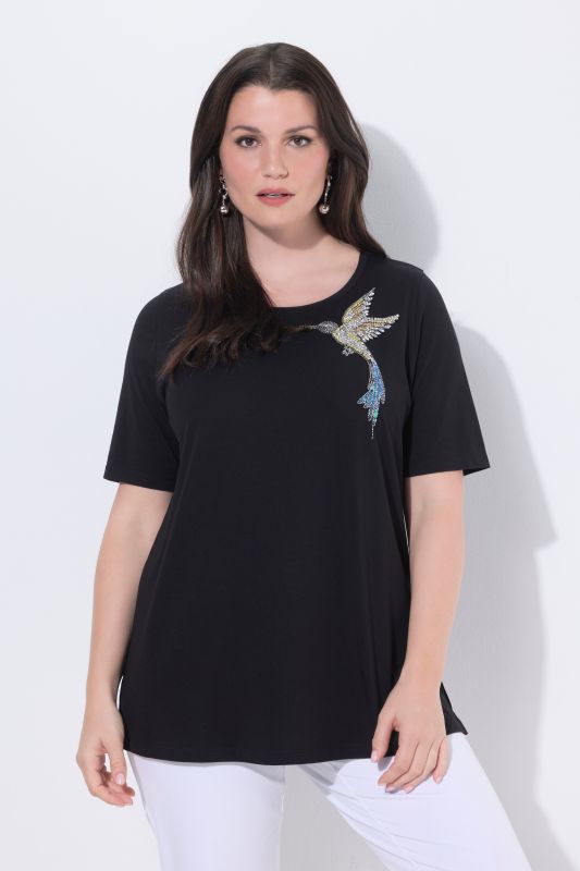 T-shirt avec oiseau brodé, décolleté rond et manches courtes, coupe Classic Fit