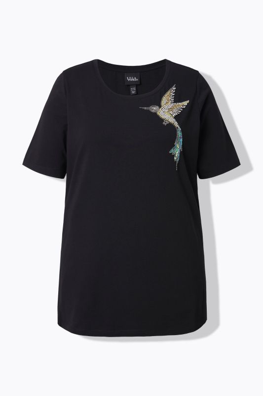 T-shirt avec oiseau brodé, décolleté rond et manches courtes, coupe Classic Fit